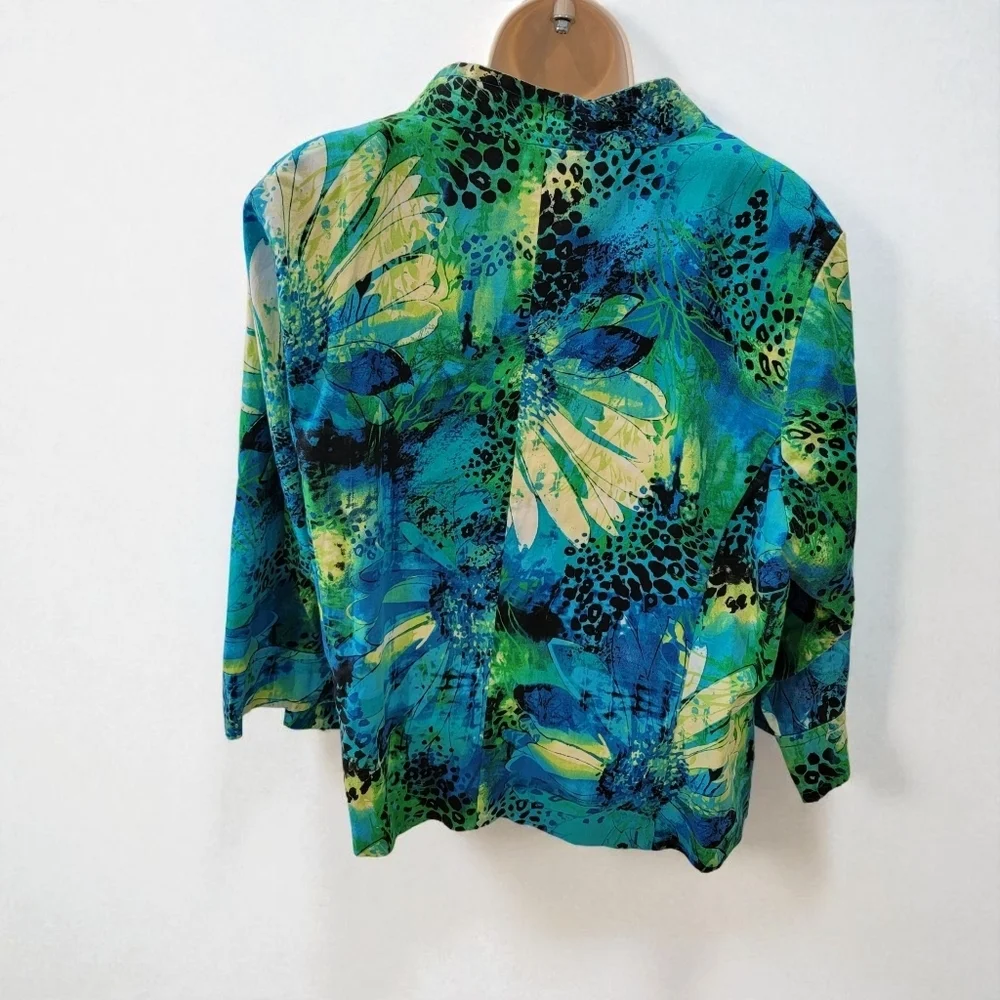Erin Plus sz 1X Colorful Abstract Floral 3/4 Sleeve Artsy Blazer Jacket